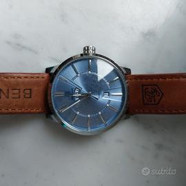 Orologio quadrante blu cinturino in pelle 