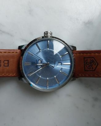 Orologio quadrante blu cinturino in pelle 