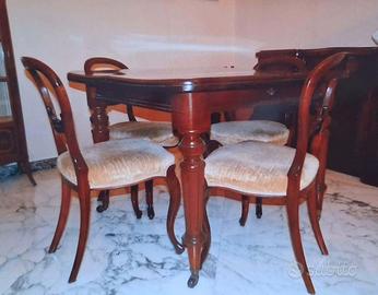 Tavolo allungabile in mogano 800 inglese e 4 sedie