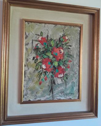 Quadro olio su tela - Natura morta floreale 