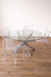 Tavolo rotondo 120 cm vetro temperato + 4 sediePC