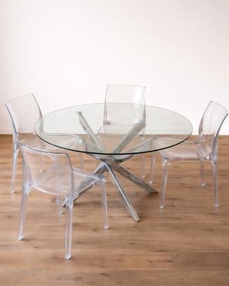 Tavolo rotondo 120 cm vetro temperato + 4 sediePC