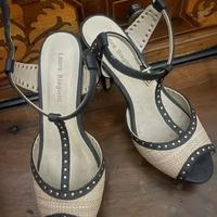 Sandalo OpenToe SlingBack nero e beige Biagiotti