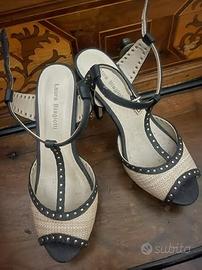 Sandalo OpenToe SlingBack nero e beige Biagiotti