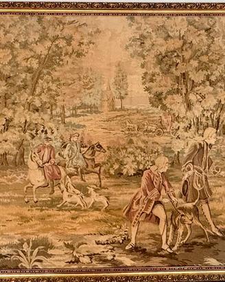 Arazzo in Stile Aubusson con Scena di Caccia