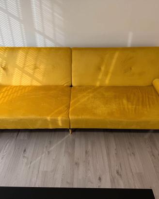 Divano 3 posti in velluto giallo senape