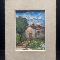 V. Pini - Olio cartone telato Paesaggio Bresciano