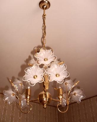 Lampadario ottone bagno oro con applique