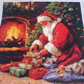 quadro tela ricamata a punto croce  babbo natale 