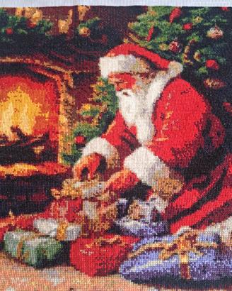quadro tela ricamata a punto croce  babbo natale 