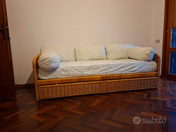 divano letto 3 posti in rattan midollino