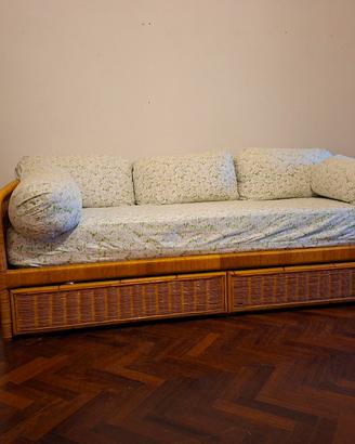 divano letto 3 posti in rattan midollino