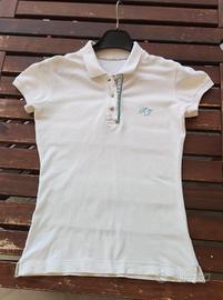 Polo donna bianca con dettagli floreali