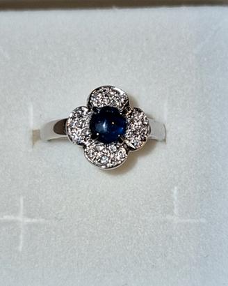 anello Oro18kt con zaffiro e diamanti Naturali 