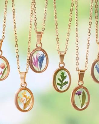 Collana fiori esssiccati veri Acciaio Inossidabile