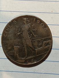 5 centesimi 1908 Italia su prora Raro 