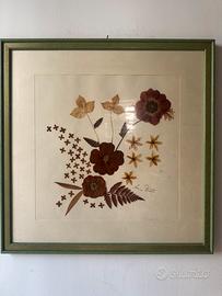 Quadro erbario di fiori secchi, cornice, 46x46cm