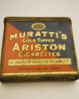 Scatola in latta Muratti's Ariston Gold Tipped.