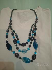 Collana multifilo Agate Blu, Cristalli Turchese