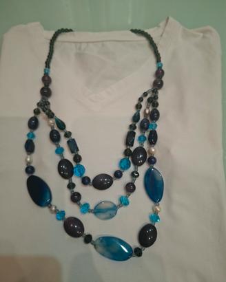 Collana multifilo Agate Blu, Cristalli Turchese