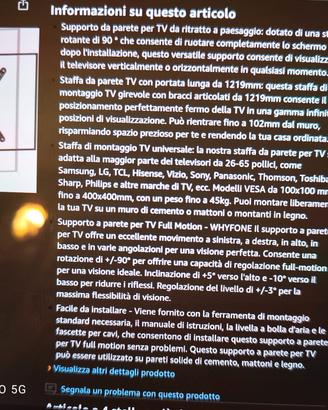 Staffa TV 1219mm  rotazione 90*  26"-65" 45kg port