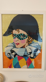 Quadro Arlecchino punto croce, vintage anni 70/80
