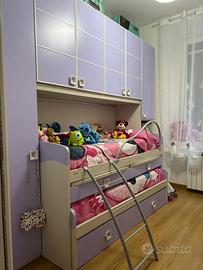 Cameretta bambine con 3 letti e armadio a ponte