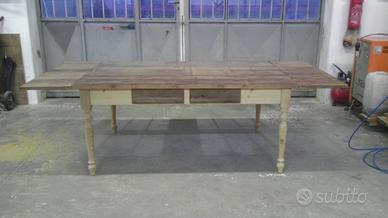 tavolo legno vecchio 2 cassetti 2 prolunghe estern