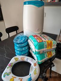 mangiapannolini con sacchi, riduttore e pannolini 