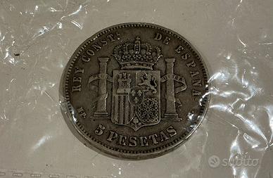 5 pesetas spagna 1888