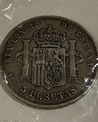 5 pesetas spagna 1888