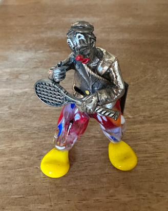 Clown tennista Angini argento e vetro Murano/Conti