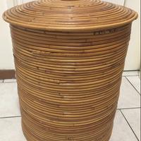 Cesto Cilindrico In Vimini Rettan Bambù