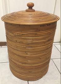 Cesto Cilindrico In Vimini Rettan Bambù