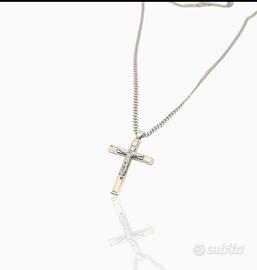Crocifisso collana in oro 750 e argento 925