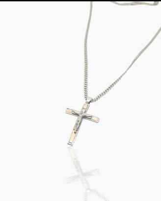 Crocifisso collana in oro 750 e argento 925