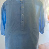 Camicia di lino azzurra, taglia XL manica3/4