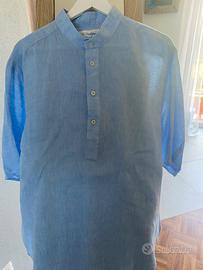 Camicia di lino azzurra, taglia XL manica3/4