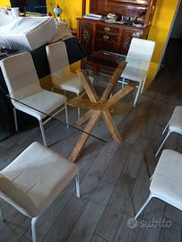 tavolo legno e cristallo