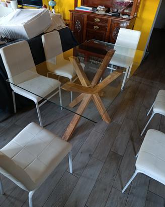 tavolo legno e cristallo