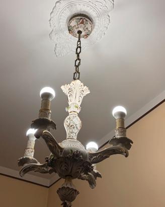 Lampadario 4 Luci Ceramica Stile Capodimonte