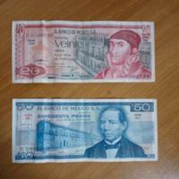 Banconote Messico 20 e 50 pesos 1976/77