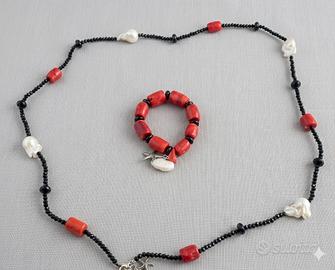 Set di Collana e Bracciale con Corallo e Perle