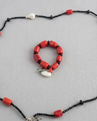 Set di Collana e Bracciale con Corallo e Perle