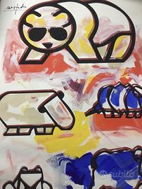 Quadro Ugo Nespolo tecnica mista carta 172 x 133