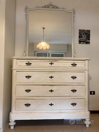 Cassettiera stile shabby chic + specchio antico