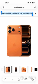 APPLE iPhone 17 Pro Max, 256 GB, Arancione NUOVO