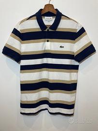 Lacoste, T shirt polo a righe orizzontali blu navy