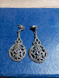 argento Coppia Orecchini Vintage Pietra Viola 
