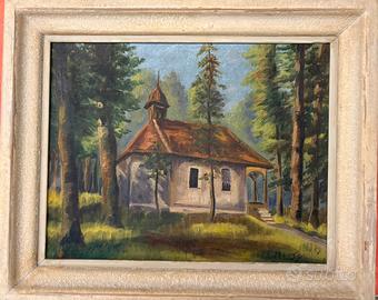 Dipinto su tela  chiesa nel bosco